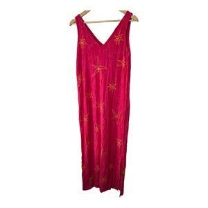 Santiki Pink & Orange Embroidered Sleeveless Maxi Dress Women's Size Small